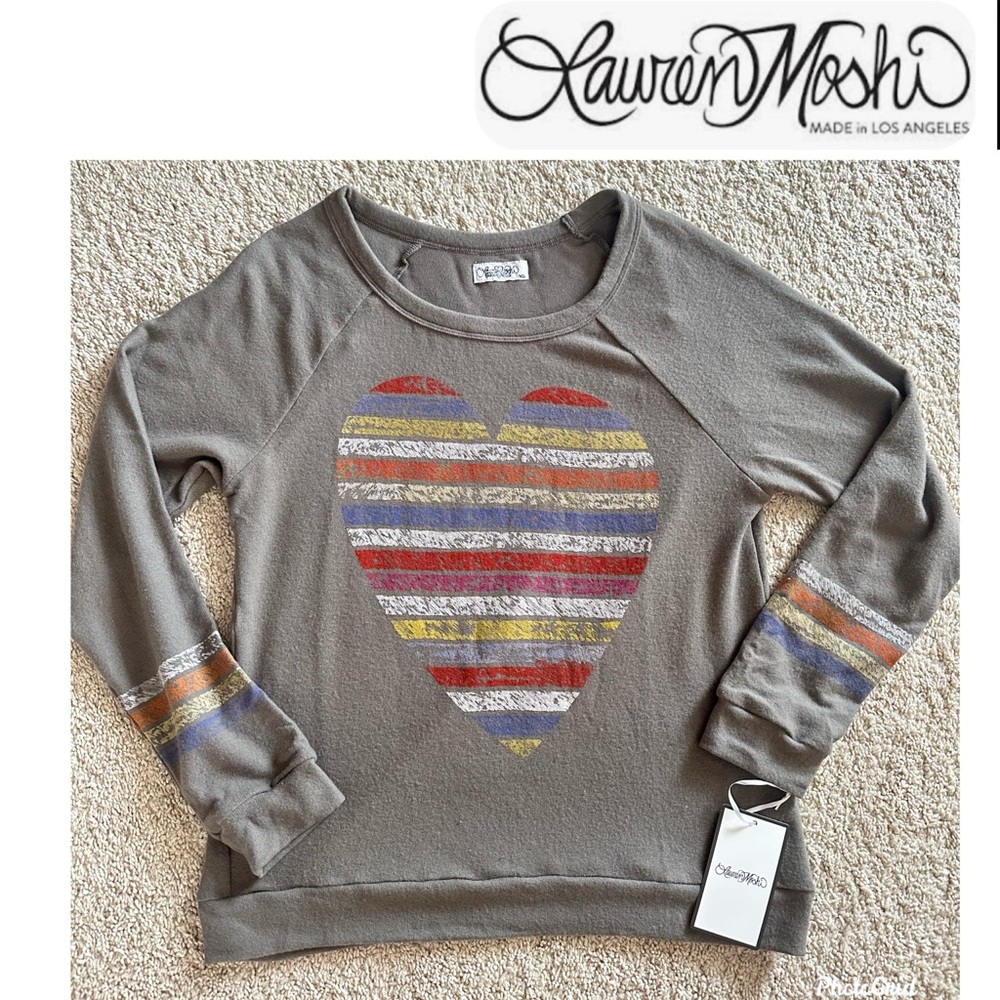 Lauren Moshi “Brenna” pullover with vintage heart stripes